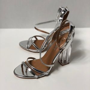 Report Silver Lucite Chunky Heels